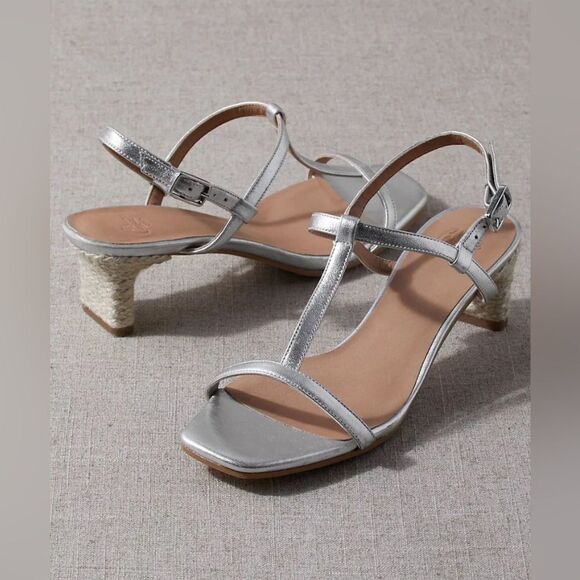 Anthropologie Castaner Nurinda Heels Silver w/ Woven Heel...
